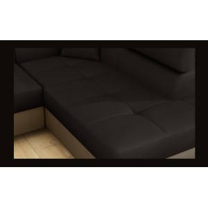 Canapé d’angle convertible MENTON marron chocolat et beige – Angle droit avec coffre