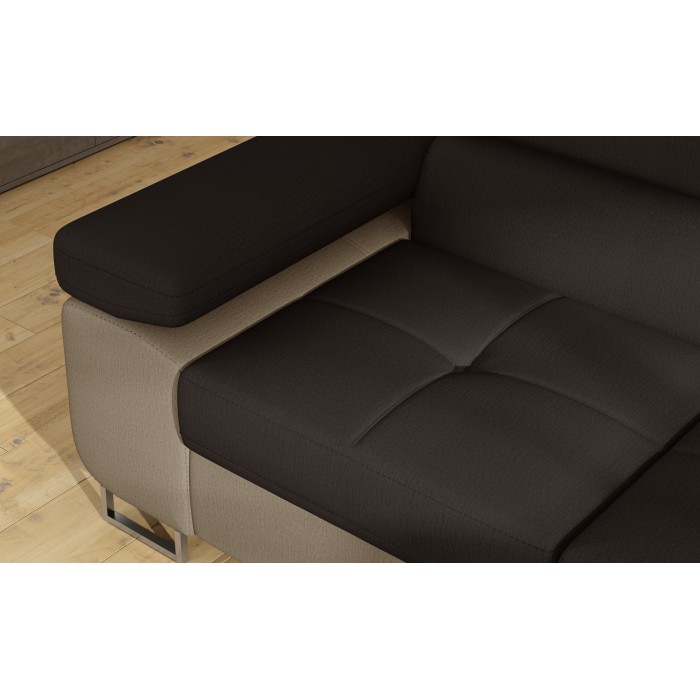 Canapé d’angle convertible MENTON marron chocolat et beige – Angle droit avec coffre