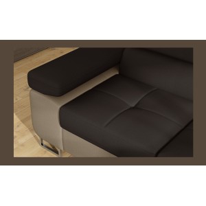 Canapé d’angle convertible MENTON marron chocolat et beige – Angle droit avec coffre