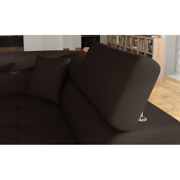 Canapé d’angle convertible MENTON marron chocolat et beige – Angle droit avec coffre