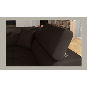 Canapé d’angle convertible MENTON marron chocolat et beige – Angle droit avec coffre