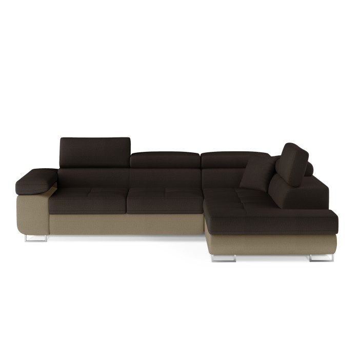 Canapé d’angle convertible MENTON marron chocolat et beige – Angle droit avec coffre