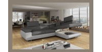 Canapé d’angle convertible MENTON gris et blanc – Angle droit avec coffre