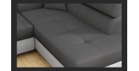 Canapé d’angle convertible MENTON gris et blanc – Angle droit avec coffre