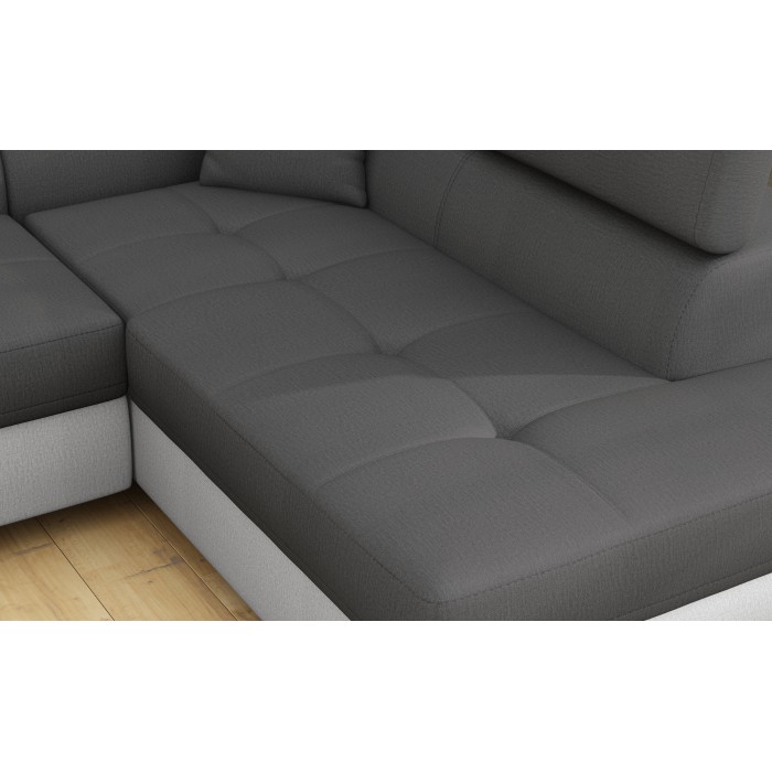 Canapé d’angle convertible MENTON gris et blanc – Angle droit avec coffre