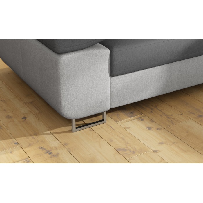 Canapé d’angle convertible MENTON gris et blanc – Angle droit avec coffre