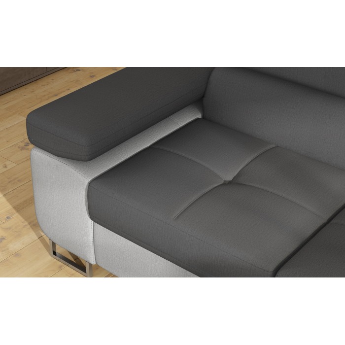 Canapé d’angle convertible MENTON gris et blanc – Angle droit avec coffre