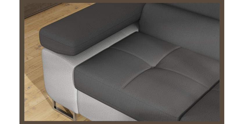 Canapé d’angle convertible MENTON gris et blanc – Angle droit avec coffre