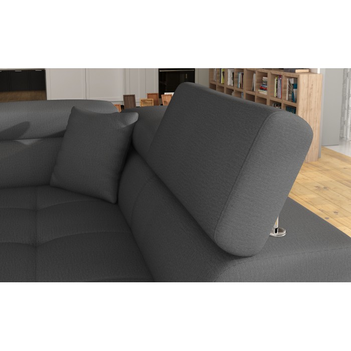 Canapé d’angle convertible MENTON gris et blanc – Angle droit avec coffre