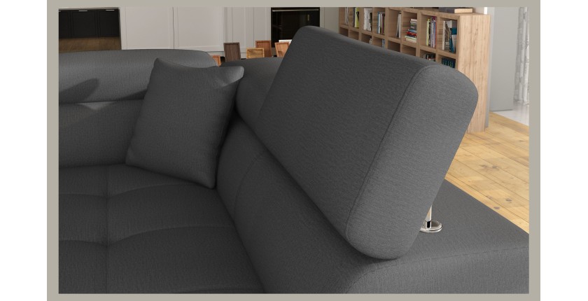 Canapé d’angle convertible MENTON gris et blanc – Angle droit avec coffre