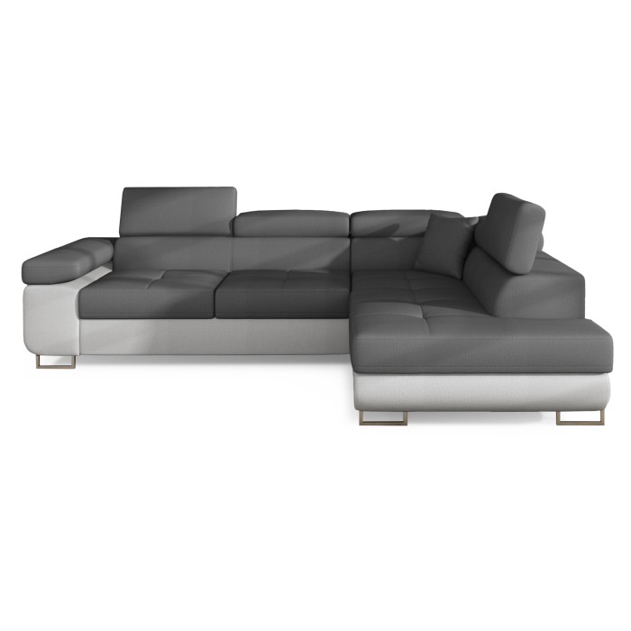Canapé d’angle convertible MENTON gris et blanc – Angle droit avec coffre