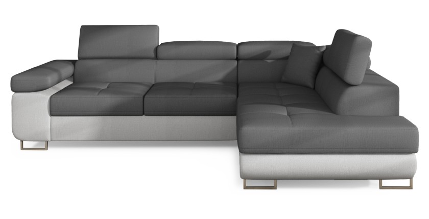 Canapé d’angle convertible MENTON gris et blanc – Angle droit avec coffre