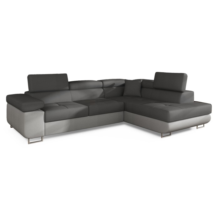 Canapé d’angle convertible MENTON gris et blanc – Angle droit avec coffre