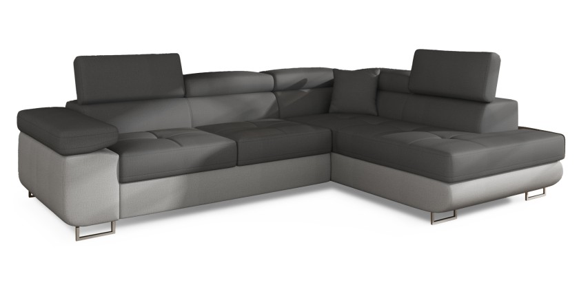 Canapé d’angle convertible MENTON gris et blanc – Angle droit avec coffre