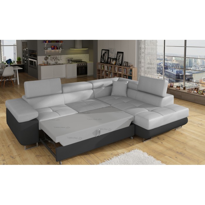 Canapé d’angle convertible MENTON gris clair et gris foncé – Angle droit avec coffre