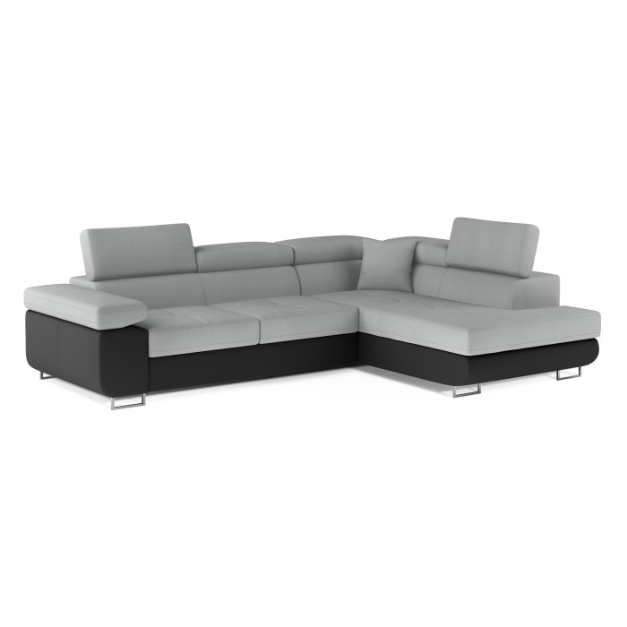 Canapé d’angle convertible MENTON gris clair et gris foncé – Angle droit avec coffre