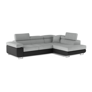 Canapé d’angle convertible MENTON gris clair et gris foncé – Angle droit avec coffre