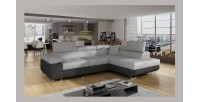 Canapé d’angle convertible MENTON gris clair et gris foncé – Angle droit avec coffre