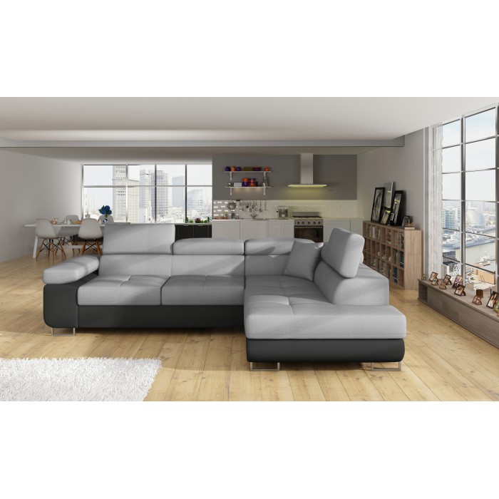 Canapé d’angle convertible MENTON gris clair et gris foncé – Angle droit avec coffre