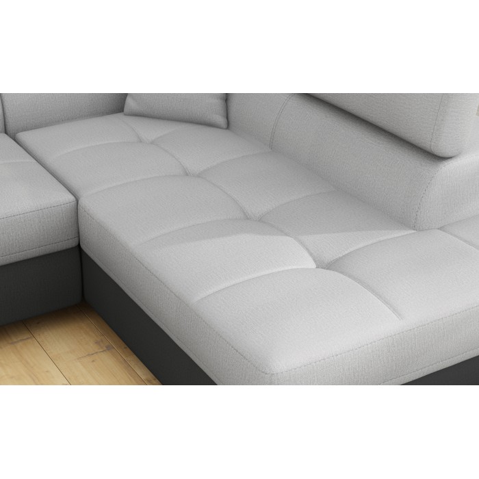Canapé d’angle convertible MENTON gris clair et gris foncé – Angle droit avec coffre