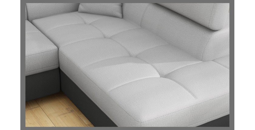 Canapé d’angle convertible MENTON gris clair et gris foncé – Angle droit avec coffre