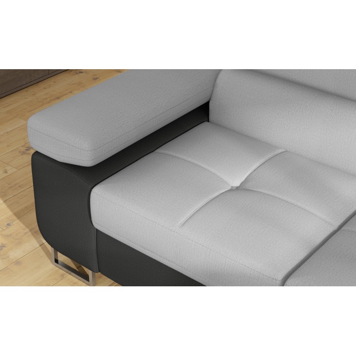 Canapé d’angle convertible MENTON gris clair et gris foncé – Angle droit avec coffre