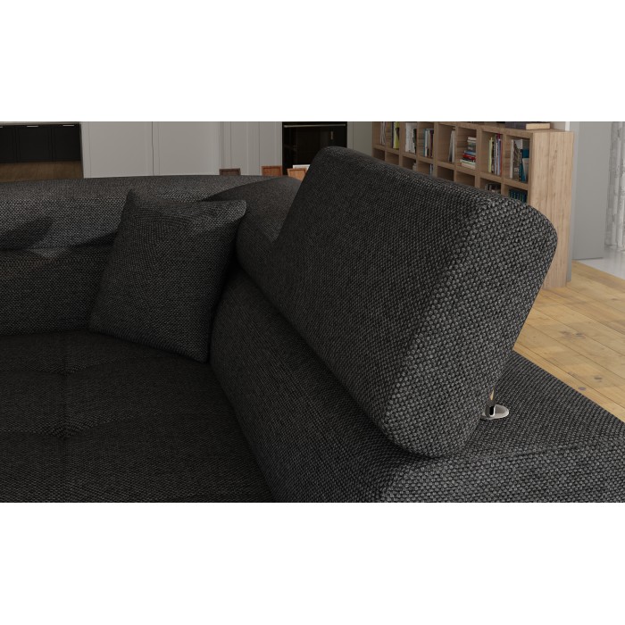 Canapé d’angle convertible MENTON gris foncé et gris – Angle droit avec coffre