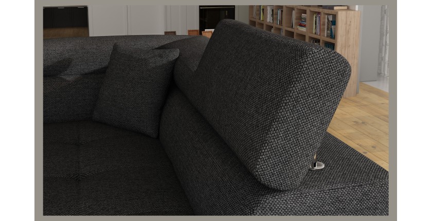 Canapé d’angle convertible MENTON gris foncé et gris – Angle droit avec coffre