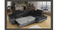 Canapé d’angle convertible MENTON gris foncé et gris – Angle droit avec coffre