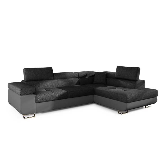 Canapé d’angle convertible MENTON gris foncé et gris – Angle droit avec coffre