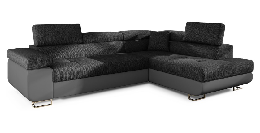 Canapé d’angle convertible MENTON gris foncé et gris – Angle droit avec coffre
