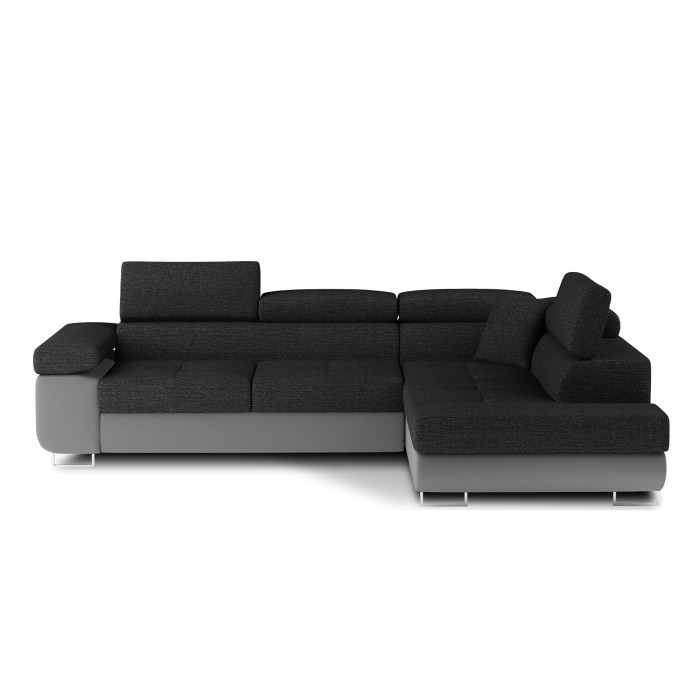 Canapé d’angle convertible MENTON gris foncé et gris – Angle droit avec coffre