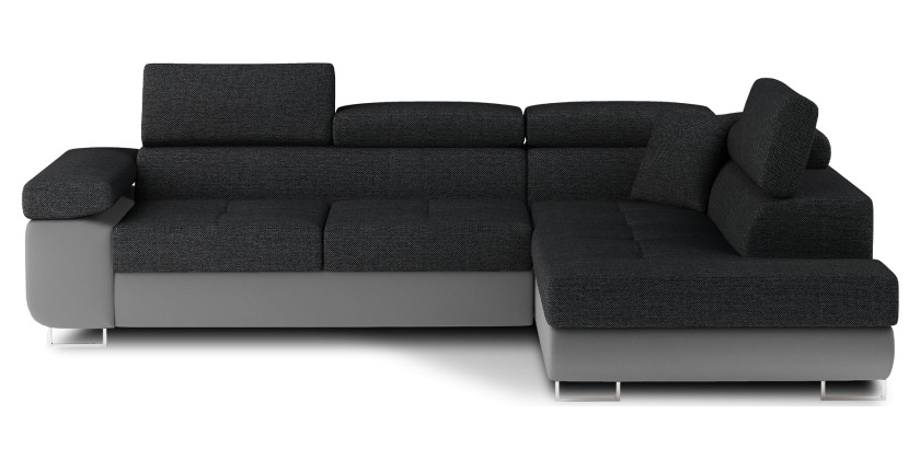 Canapé d’angle convertible MENTON gris foncé et gris – Angle droit avec coffre
