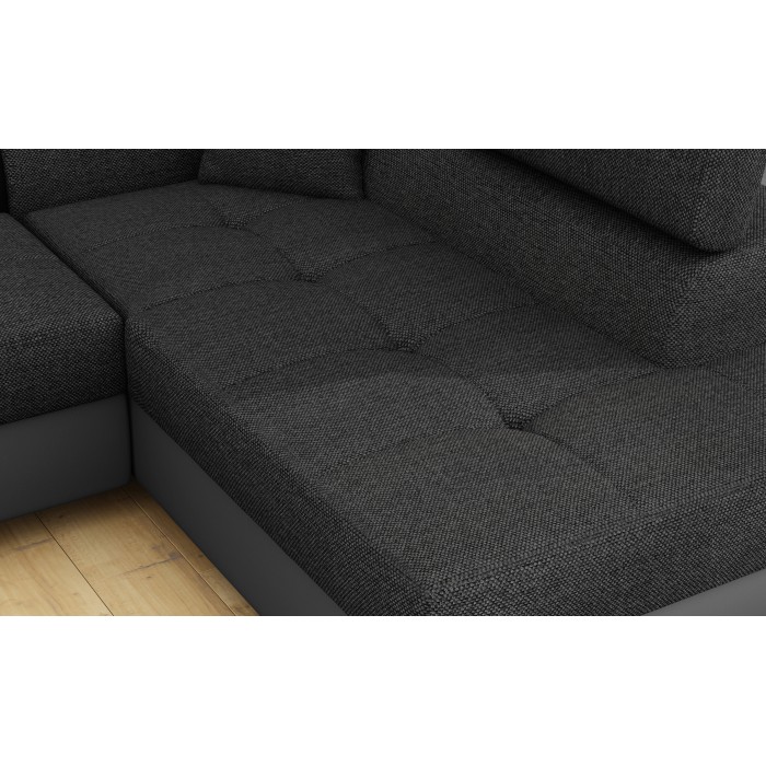 Canapé d’angle convertible MENTON gris foncé et gris – Angle droit avec coffre
