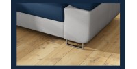 Canapé d’angle convertible MENTON bleu océan et blanc bouclette – Angle gauche avec coffre