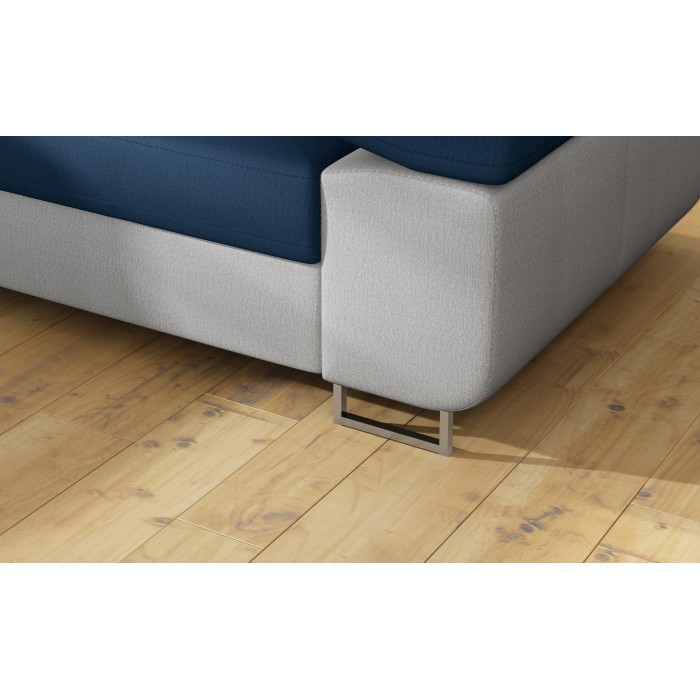 Canapé d’angle convertible MENTON bleu océan et blanc bouclette – Angle gauche avec coffre