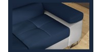 Canapé d’angle convertible MENTON bleu océan et blanc bouclette – Angle gauche avec coffre