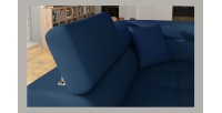 Canapé d’angle convertible MENTON bleu océan et blanc bouclette – Angle gauche avec coffre