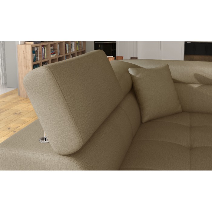 Canapé d’angle convertible MENTON beige et marron bouclette – Angle gauche avec coffre
