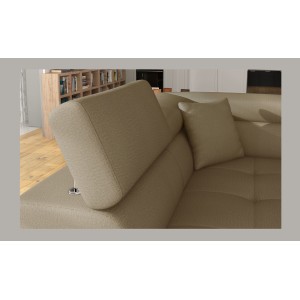 Canapé d’angle convertible MENTON beige et marron bouclette – Angle gauche avec coffre
