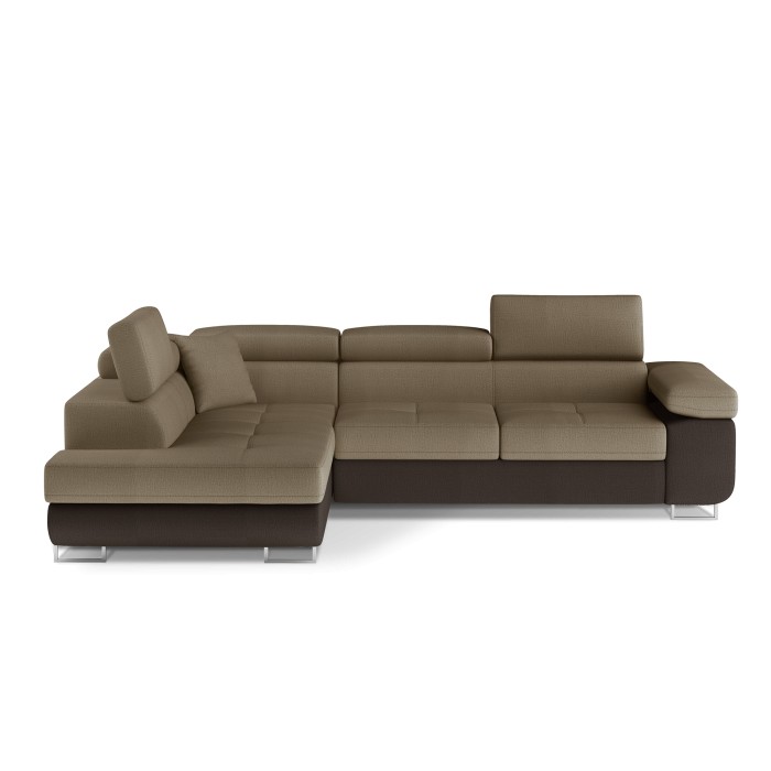 Canapé d’angle convertible MENTON beige et marron bouclette – Angle gauche avec coffre