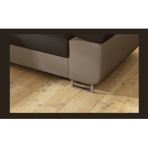 Canapé d’angle convertible MENTON beige et marron bouclette – Angle gauche avec coffre