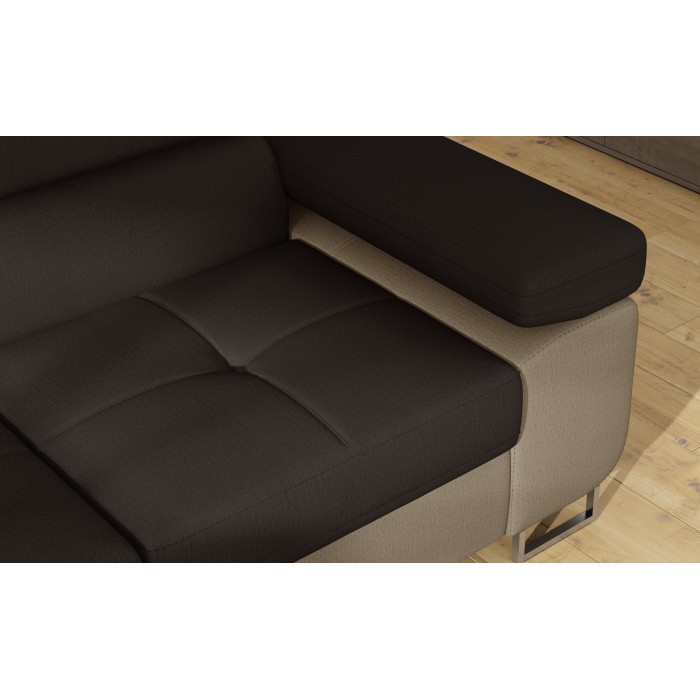 Canapé d’angle convertible MENTON beige et marron bouclette – Angle gauche avec coffre