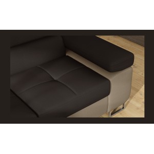 Canapé d’angle convertible MENTON beige et marron bouclette – Angle gauche avec coffre