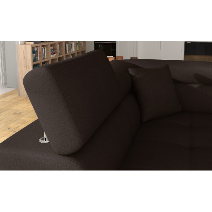 Canapé d’angle convertible MENTON beige et marron bouclette – Angle gauche avec coffre