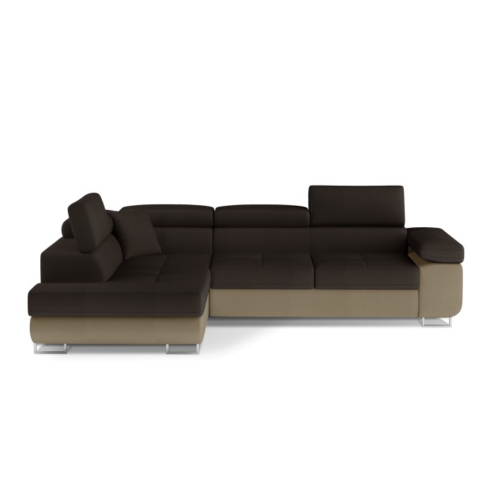 Canapé d’angle convertible MENTON beige et marron bouclette – Angle gauche avec coffre