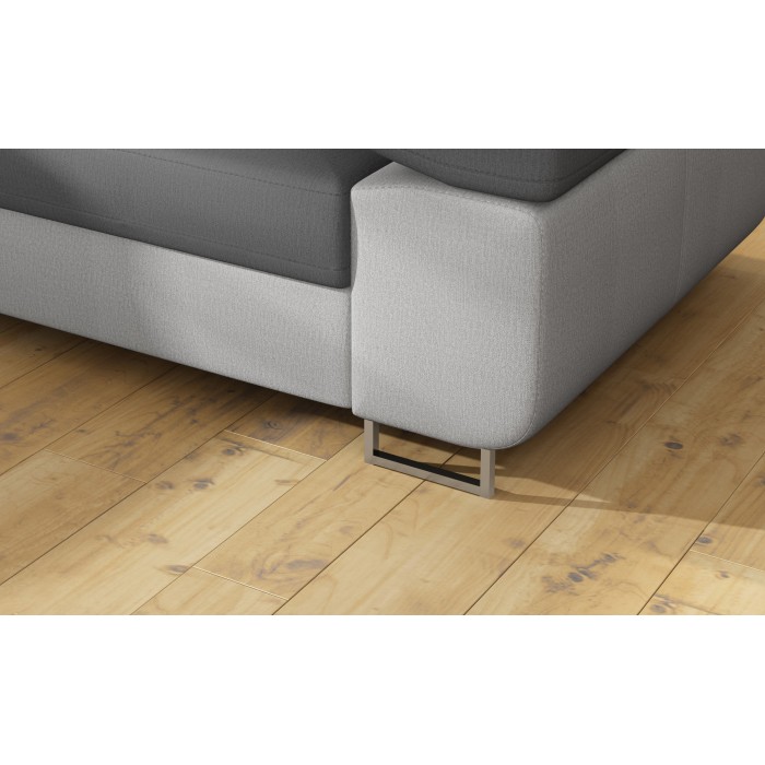 Canapé d’angle convertible MENTON gris et blanc bouclette – Angle gauche avec coffre
