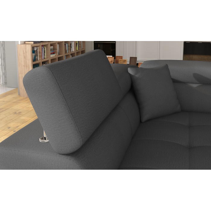 Canapé d’angle convertible MENTON gris et blanc bouclette – Angle gauche avec coffre