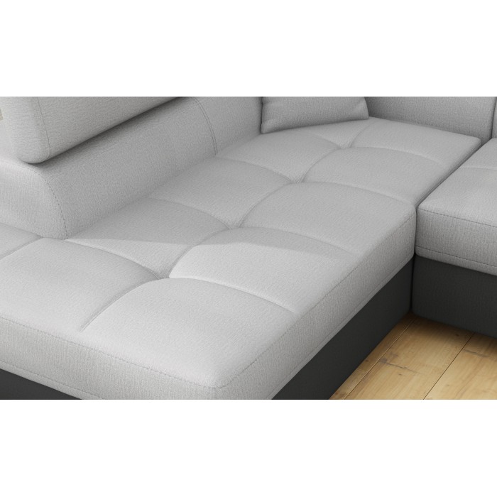 Canapé d’angle convertible MENTON gris clair et gris foncé – Angle gauche avec coffre