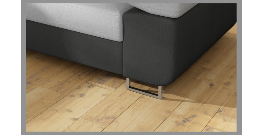 Canapé d’angle convertible MENTON gris clair et gris foncé – Angle gauche avec coffre